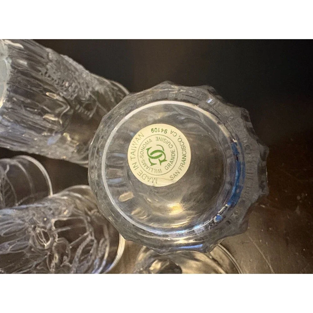 Vintage Williams Sonoma Pressed Fruit Clear Glass Drinking Glasses Set of 6